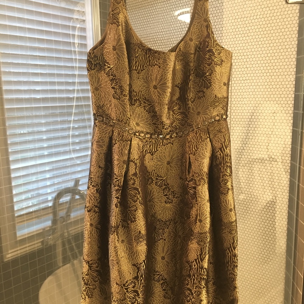 Carmen Marc Valvo metallic jacquard cocktail dress